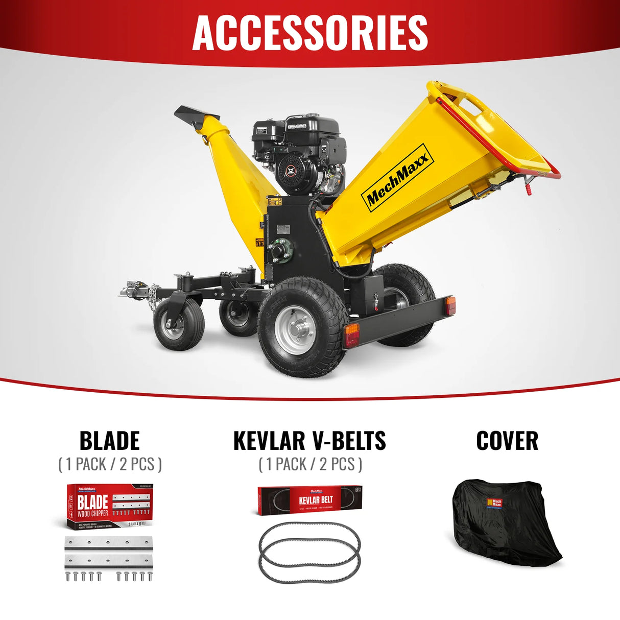 MechMaxx 6 inch E-start Zonsen 420cc 13.4hp Gas Powered 4 - Wheel Drum Wood Chipper with Taillight ,  B150