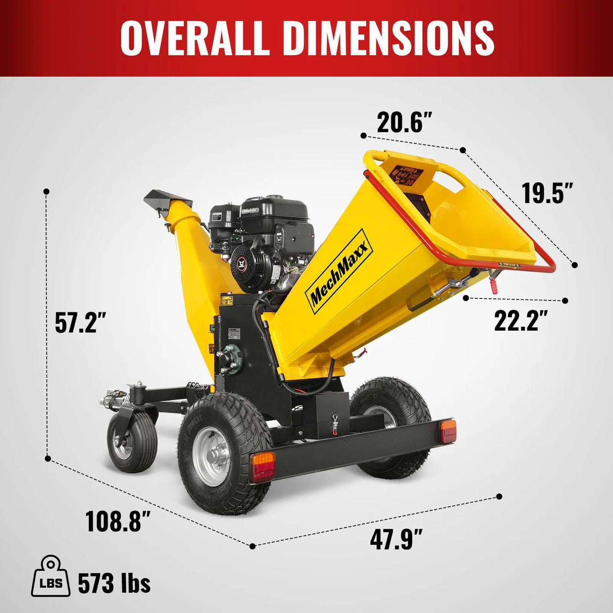 MechMaxx 6 inch E-start Zonsen 420cc 13.4hp Gas Powered 4 - Wheel Drum Wood Chipper with Taillight ,  B150