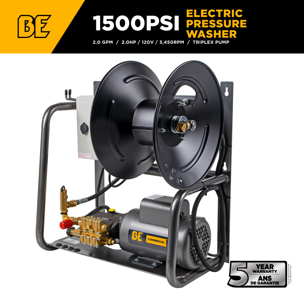 1,500 PSI 2.0 GPM 2.0 HP Wall Mount Electric Pressure Washer with a Baldor Motor and General Triplex Pump - X-1520FW1GENH