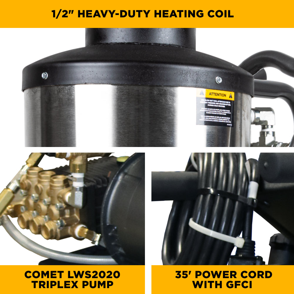 1,000 PSI 2.0 GPM Hot Water Electric Pressure Washer with General T9051EBF triplex pump - 1250