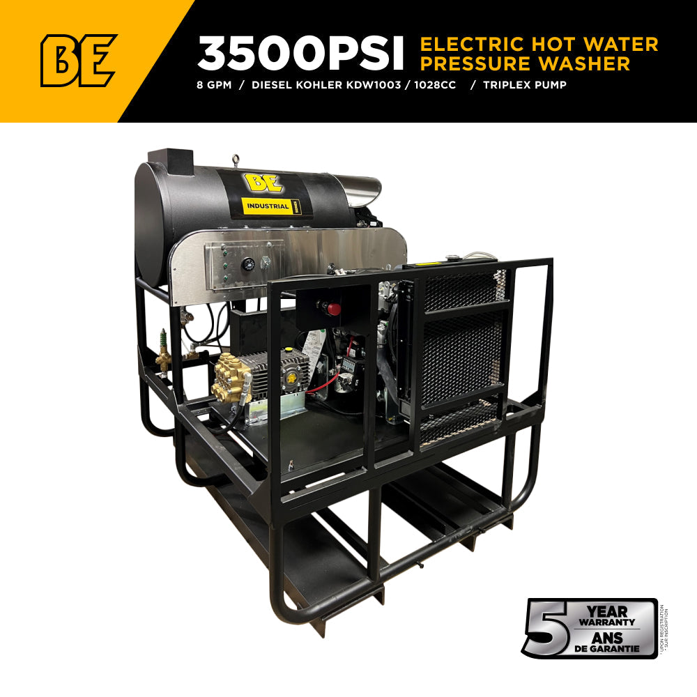 3,500 PSI 8 GPM Hot Water Diesel Pressure Washer Skid with General Triplex Pump - 5835DG