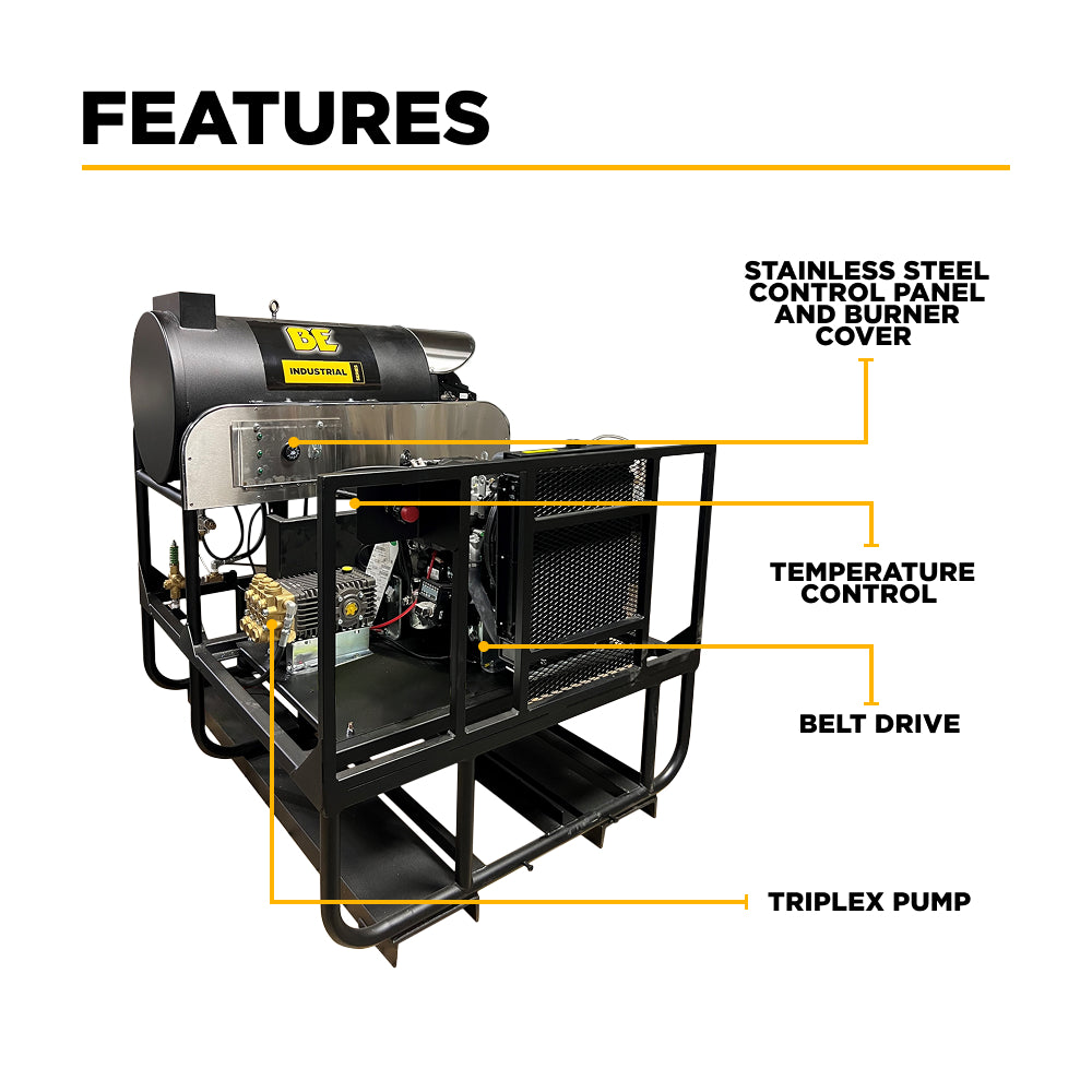 3,500 PSI 8 GPM Hot Water Diesel Pressure Washer Skid with General Triplex Pump - 5835DG