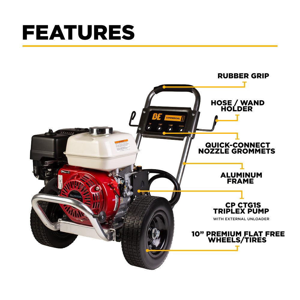3,100 PSI 3.1GPM Cold Water Gas Pressure Washer Honda GX200 and CP Triplex Pump on Aluminum Frame - B3165HAAS