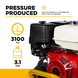 3,100 PSI 3.1GPM Cold Water Gas Pressure Washer Honda GX200 and General Triplex Pump on Aluminum Frame - B3165HAGS
