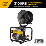 3,100 PSI 3.1 GPM Cold Water Gas Pressure Washer with Honda GX200 Engine and CP Triplex Pump on Roll Cage Frame with Hose Reel - B3165HRAS