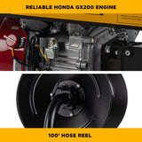 3,100 PSI 3.1 GPM Cold Water Gas Pressure Washer with Honda GX200 Engine and CP Triplex Pump on Roll Cage Frame with Hose Reel - B3165HRAS