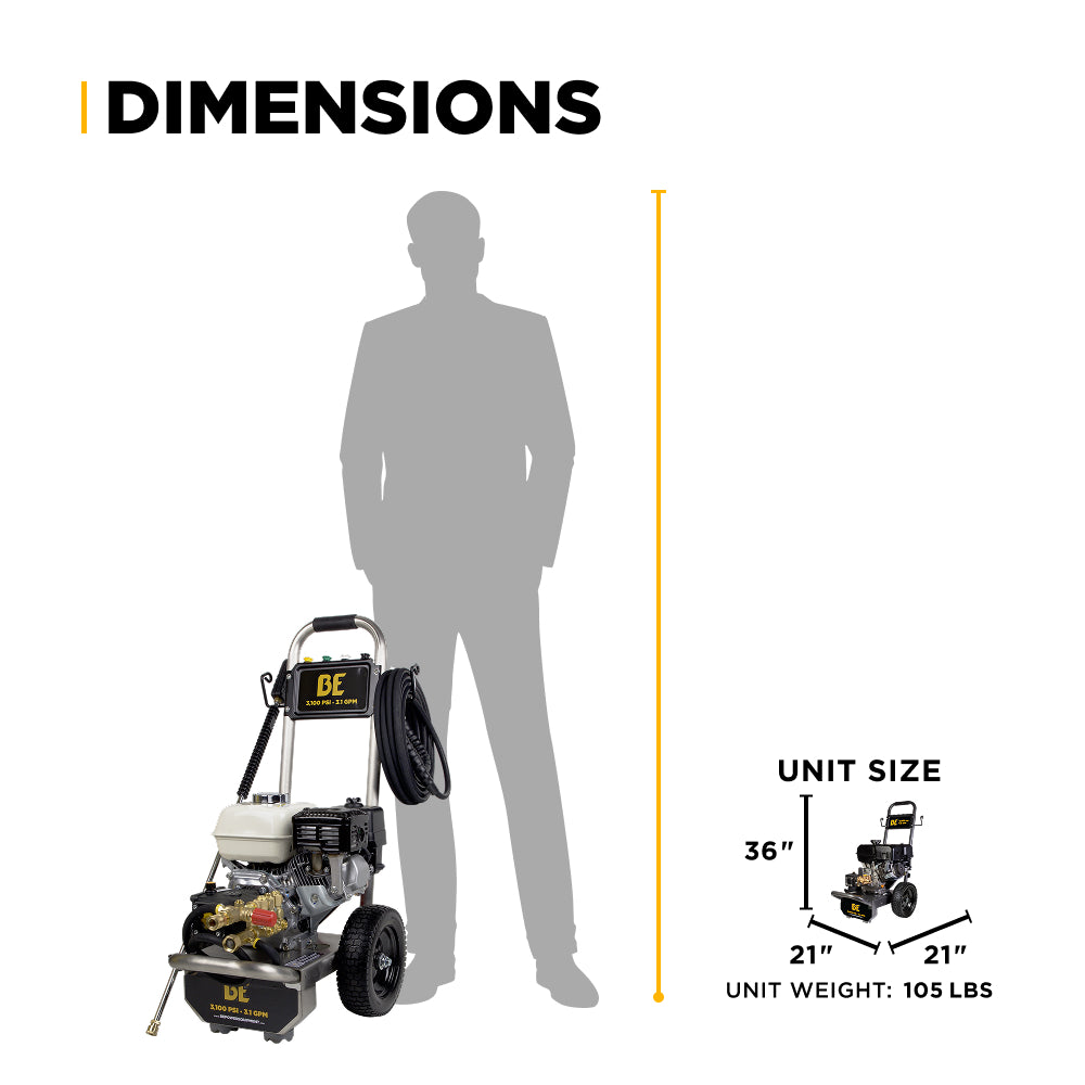 3,100 PSI 3.1 GPM Cold Water Gas Pressure Washer with Honda GX200 Engine and CP Triplex Pump on Stainless Steel Frame - B3165HSAS
