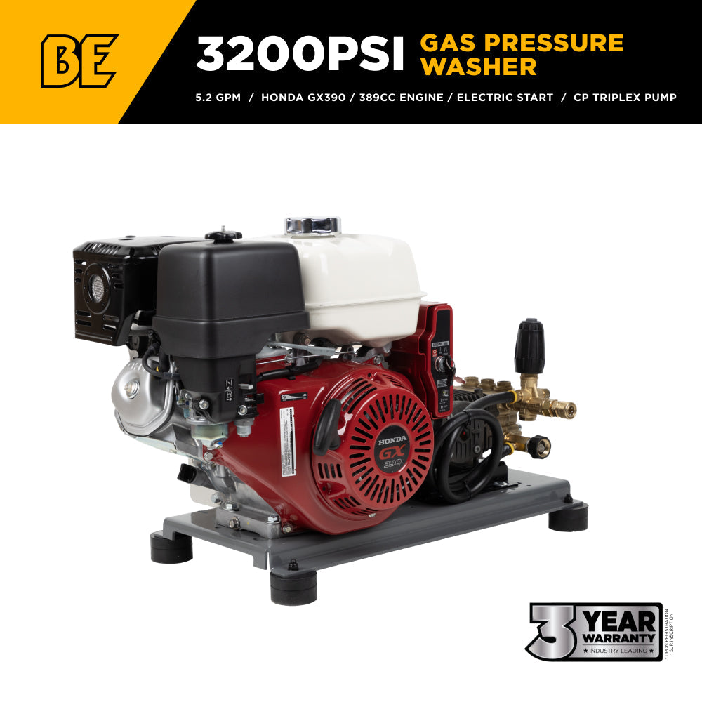3,200 PSI 5.2 GPM Truck Mount Cold Water Gas Pressure Washer with Honda GX390 Electric Start Engine and CP Belt Drive Triplex Pump - B3213HETBAS