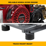 3,200 PSI 5.2 GPM Truck Mount Cold Water Gas Pressure Washer with Honda GX390 Electric Start Engine and CP Belt Drive Triplex Pump - B3213HETBAS