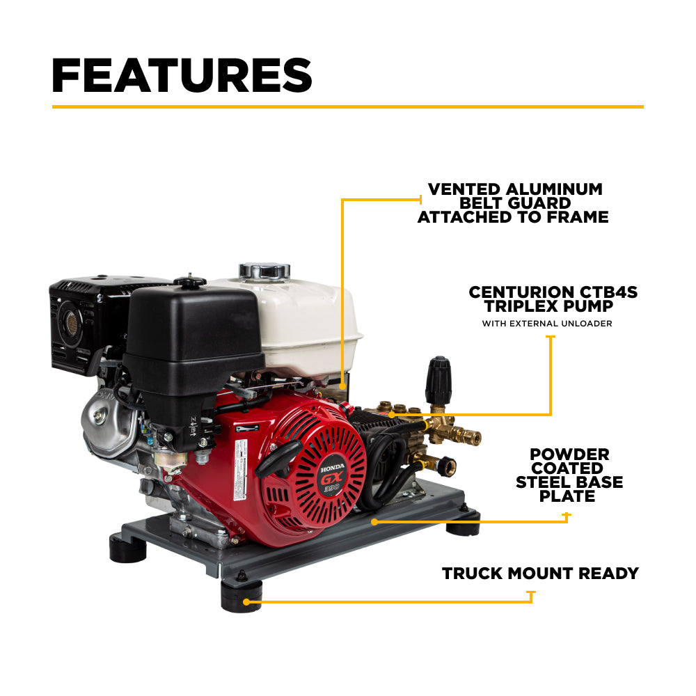 3,200 PSI 5.5 GPM Truck Mount Cold Water Gas Pressure Washer with Honda GX390 Engine and CP Belt Drive Triplex Pump - B3213HTBAS