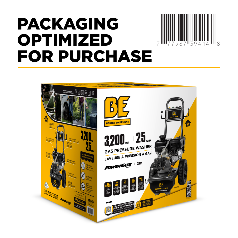 3,200 PSI 2.5 GPM Cold Water Gas Pressure Washer Powerease 212CC Engine and CP Axial Pump - B327PX
