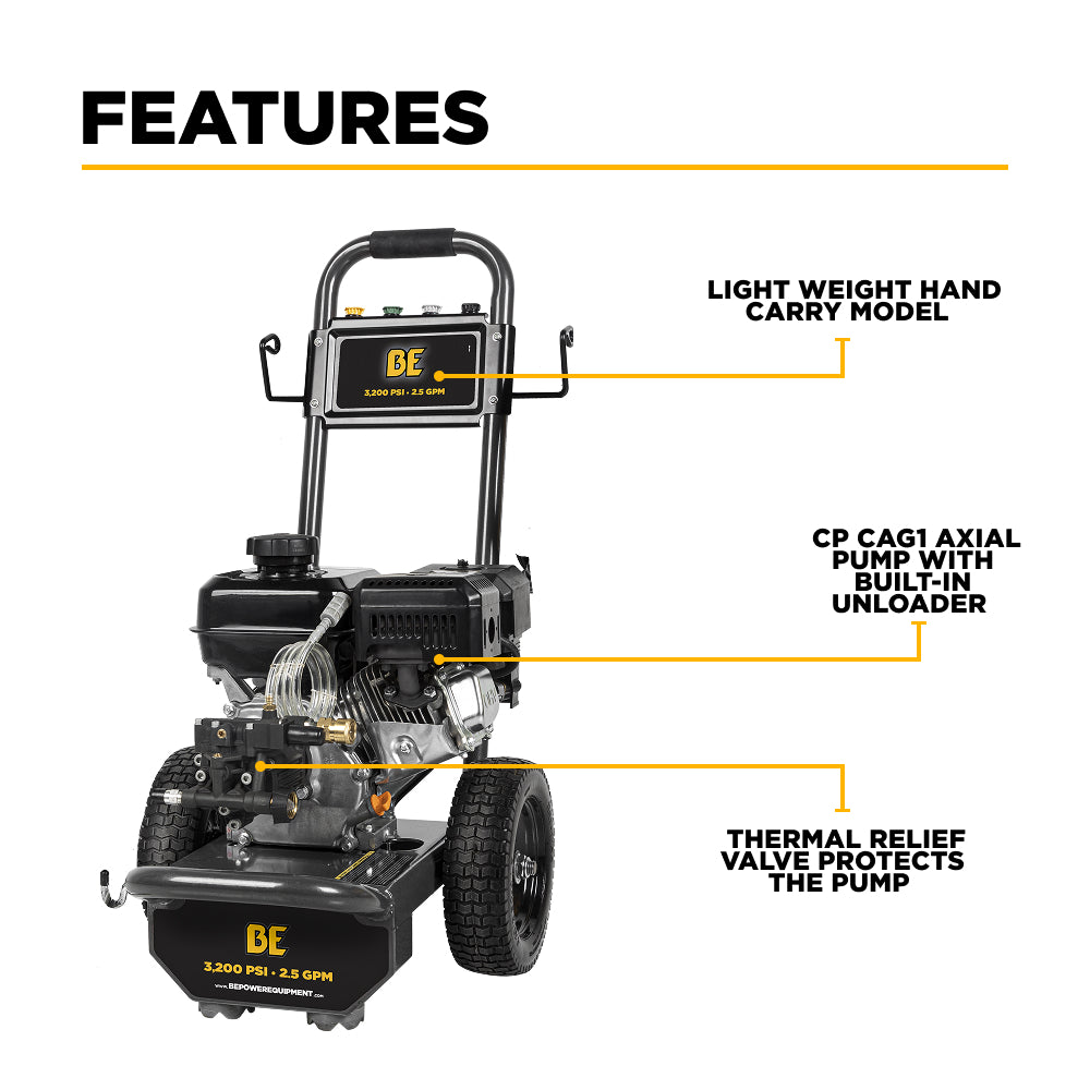 3,200 PSI 2.5 GPM Cold Water Gas Pressure Washer Powerease 212CC Engine and CP Axial Pump - B327PX
