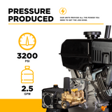 3,200 PSI 2.5 GPM Cold Water Gas Pressure Washer Powerease 212CC Engine and CP Axial Pump - B327PX