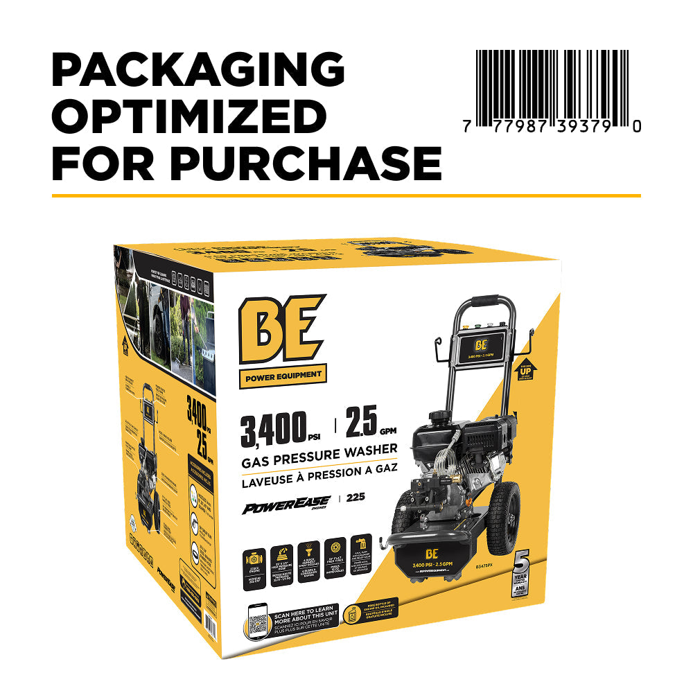 3,400PSI 2.5GPM Cold Water Gas Pressure Washer Powerease 223cc Engine and CP Axial Pump - B3475PX