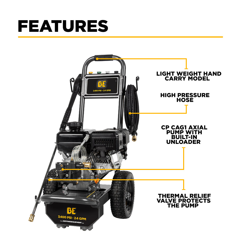 3,400PSI 2.5GPM Cold Water Gas Pressure Washer Powerease 223cc Engine and CP Axial Pump - B3475PX
