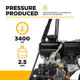 3,400PSI 2.5GPM Cold Water Gas Pressure Washer Powerease 223cc Engine and CP Axial Pump - B3475PX