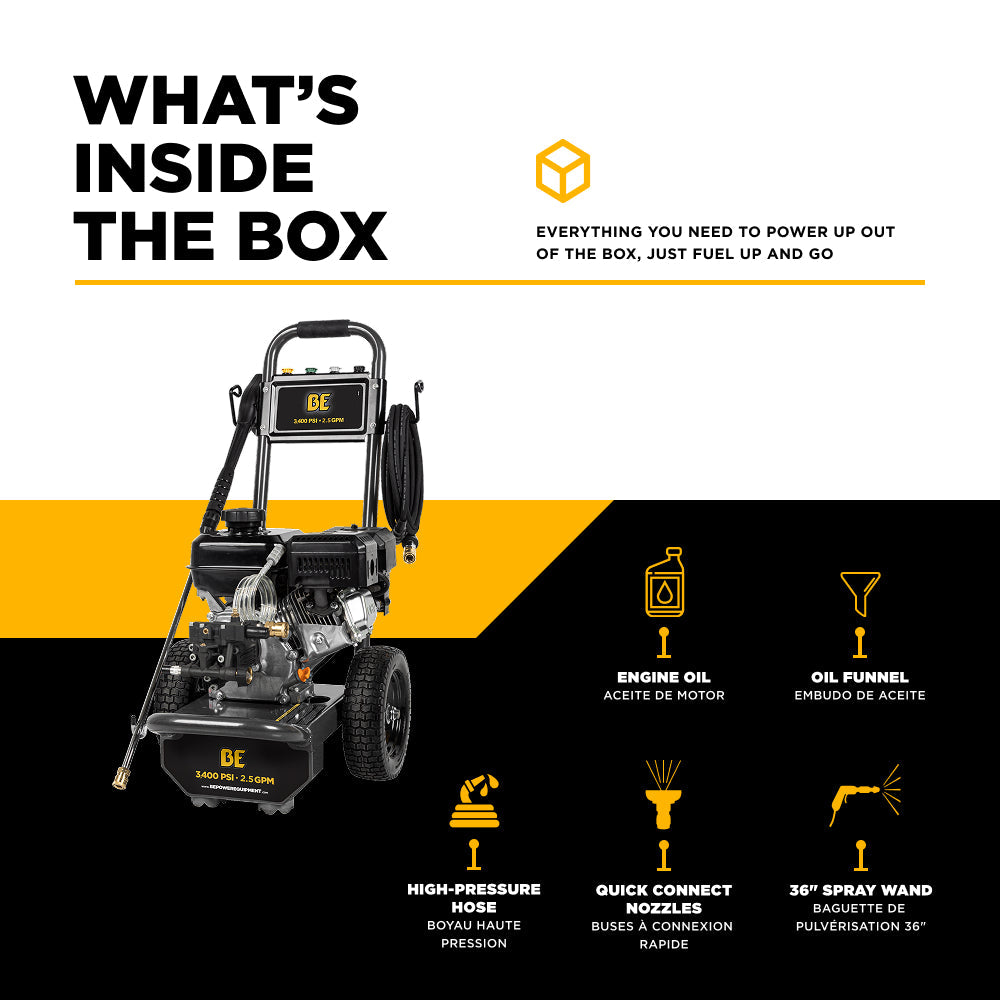 3,400PSI 2.5GPM Cold Water Gas Pressure Washer Powerease 223cc Engine and CP Axial Pump - B3475PX