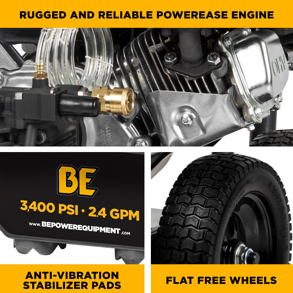 3,400PSI 2.5GPM Cold Water Gas Pressure Washer Powerease 223cc Engine and CP Axial Pump - B3475PX