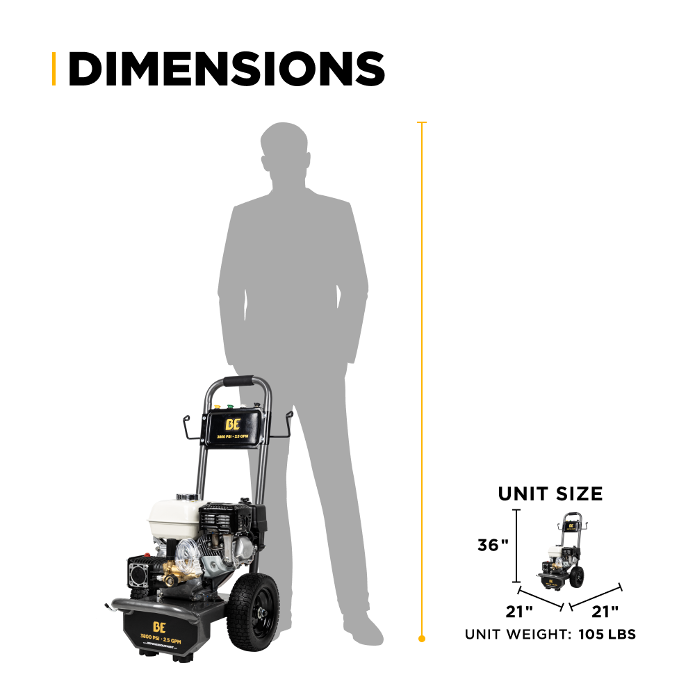 3,800 PSI 2.5 GPM Cold Water Gas Pressure Washer with Honda GX200 Engine and CP Triplex Pump - B3865HA
