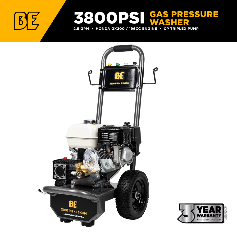 3,800 PSI 2.5 GPM Cold Water Gas Pressure Washer with Honda GX200 Engine and CP Triplex Pump - B3865HA