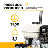 3,800 PSI 2.5 GPM Cold Water Gas Pressure Washer with Honda GX200 Engine and CP Triplex Pump - B3865HA
