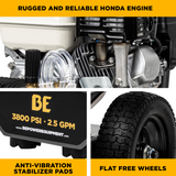 3,800 PSI 2.5 GPM Cold Water Gas Pressure Washer with Honda GX200 Engine and CP Triplex Pump - B3865HA