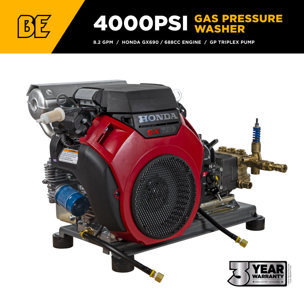 4,000 PSI 8.2 GPM Truck Mount Cold Water Gas Pressure Washer with Honda GX690 Electric Start Engine and General Belt Drive Triplex Pump - B4024HETBGS