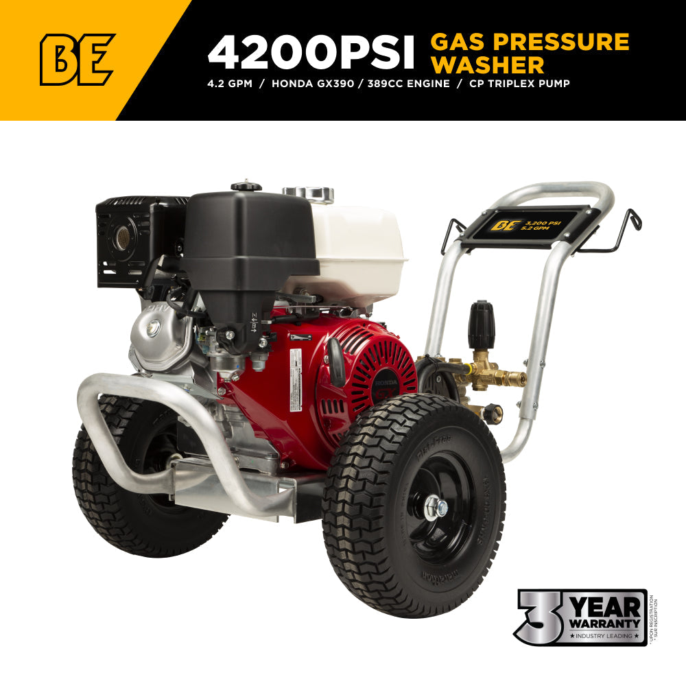 4,200 PSI 4.2 GPM Cold Water Gas Pressure Washer with Honda GX390 Engine and CP Belt Drive Triplex Pump on Aluminum Frame - B4213HABAS