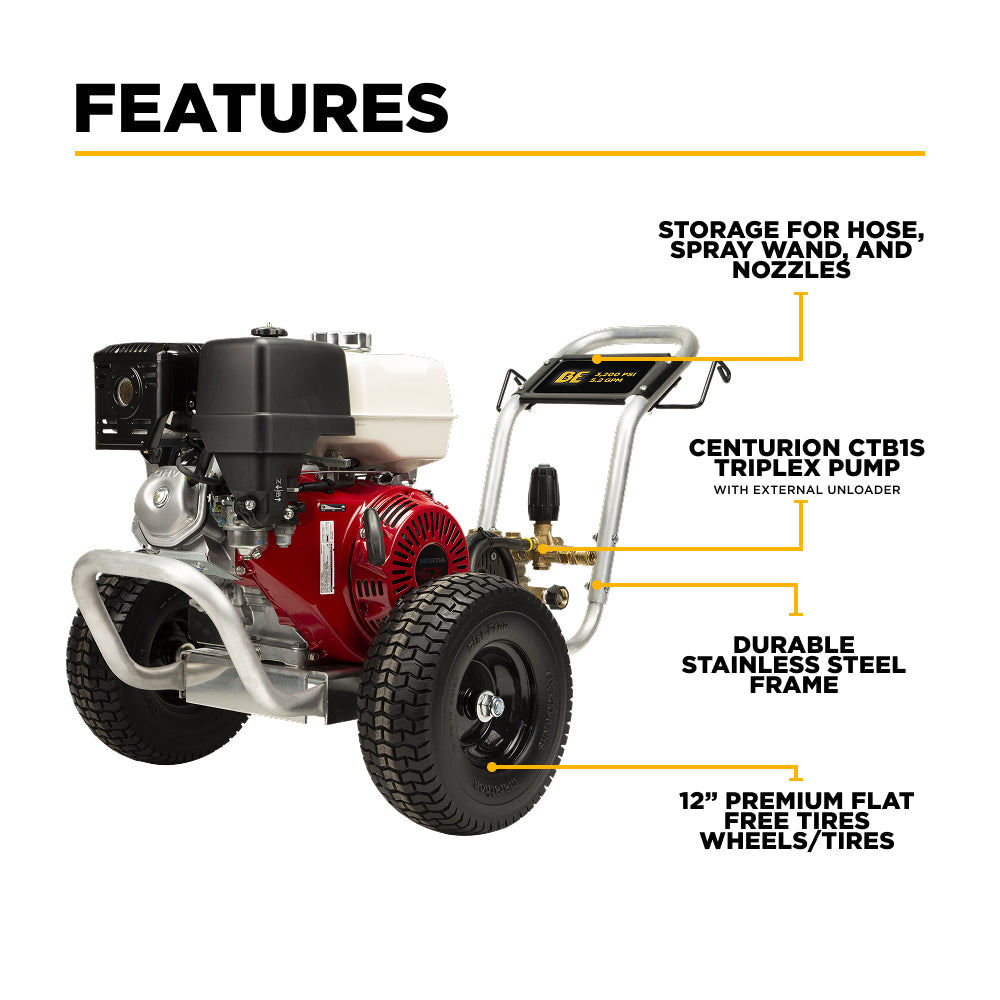 4,200 PSI 4.2 GPM Cold Water Gas Pressure Washer with Honda GX390 Engine and CP Belt Drive Triplex Pump on Aluminum Frame - B4213HABAS