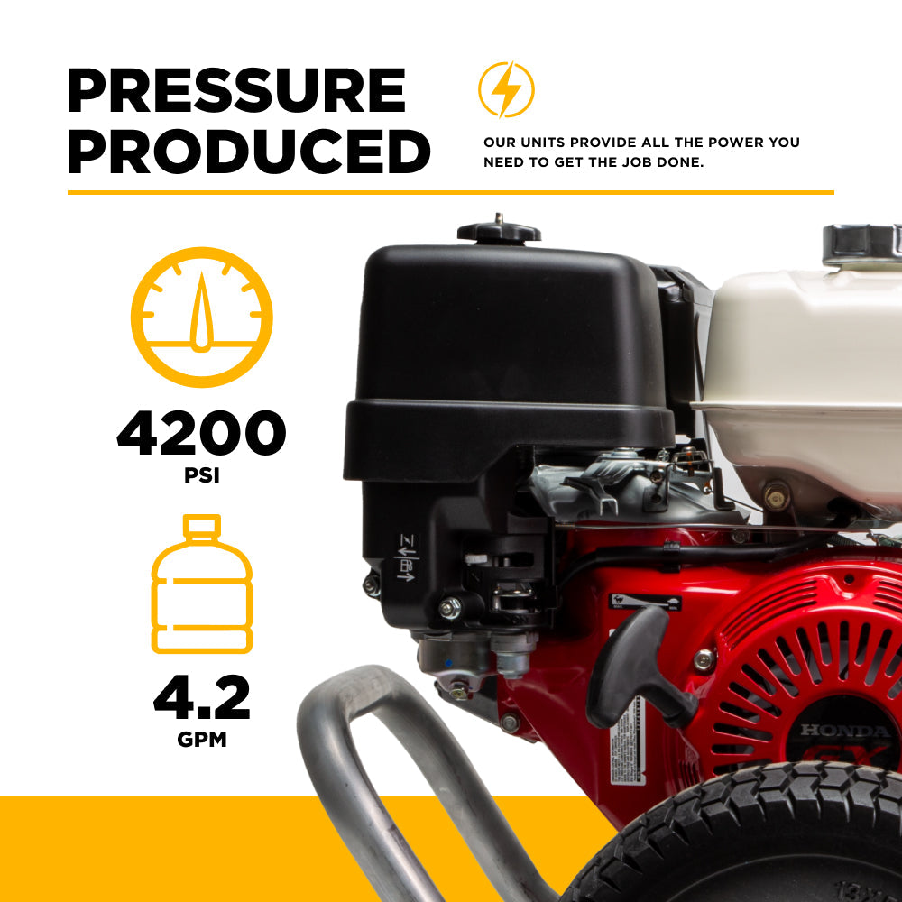 4,200 PSI 4.2 GPM Cold Water Gas Pressure Washer with Honda GX390 Engine and CP Belt Drive Triplex Pump on Aluminum Frame - B4213HABAS