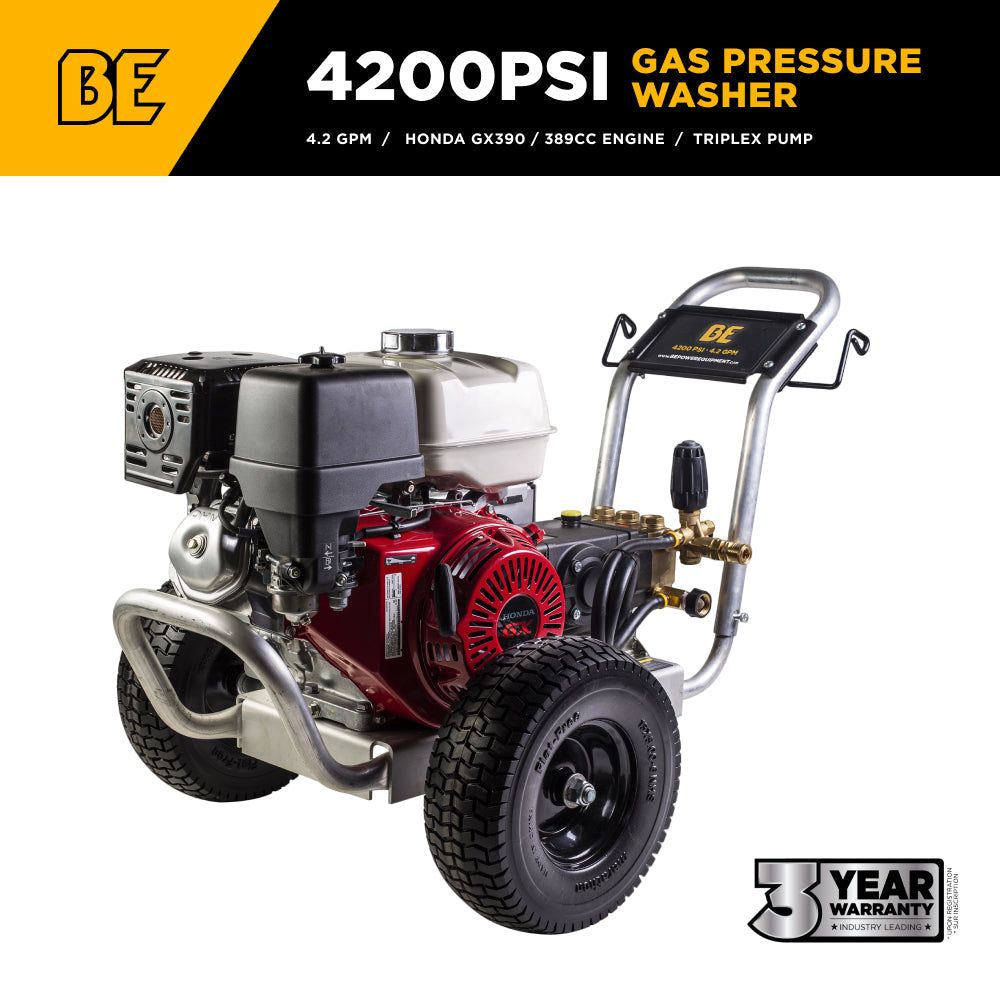 4,200 PSI 4.2 GPM Cold Water Gas Pressure Washer with Honda GX390 Engine and General Belt Drive Triplex Pump on Aluminum Frame - B4213HABGS