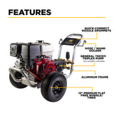 4,200 PSI 4.2 GPM Cold Water Gas Pressure Washer with Honda GX390 Engine and General Belt Drive Triplex Pump on Aluminum Frame - B4213HABGS