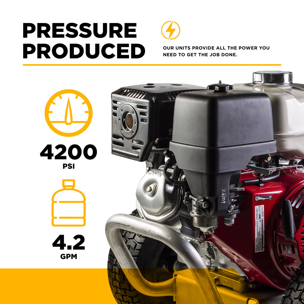 4,200 PSI 4.2 GPM Cold Water Gas Pressure Washer with Honda GX390 Engine and General Belt Drive Triplex Pump on Aluminum Frame - B4213HABGS