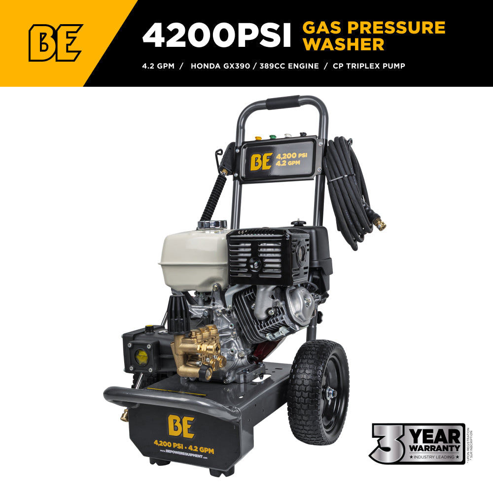 4,200 PSI 4.2 GPM Cold Water Gas Pressure Washer with Honda GX390 Engine and CP Triplex Pump - B4213HA