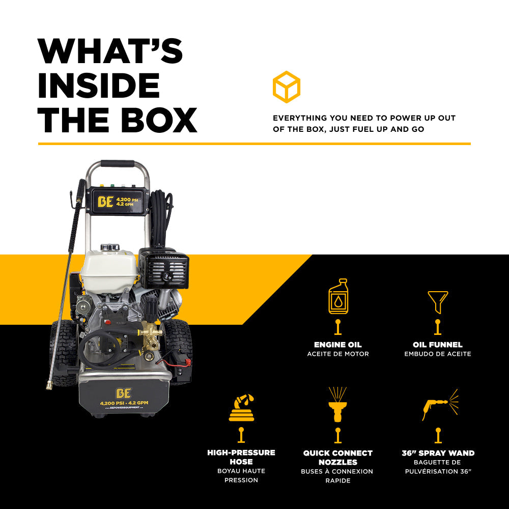 4,200 PSI 4.2 GPM Cold Water Gas Pressure Washer with Honda GX390 Electric Start Engine and CP Triplex Pump on Stainless Steel Frame - B4213HESAS