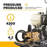4,200 PSI 4.2 GPM Cold Water Gas Pressure Washer Honda GX390 Engine and General Triplex External Unloader Pump - B4213HGS