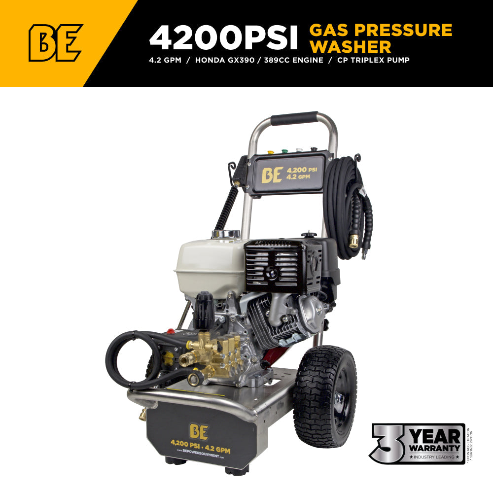 4,200 PSI 4.2 GPM Cold Water Gas Pressure Washer with Honda GX390 Engine and CP Triplex Pump on Stainless Steel Frame - B4213HSAS