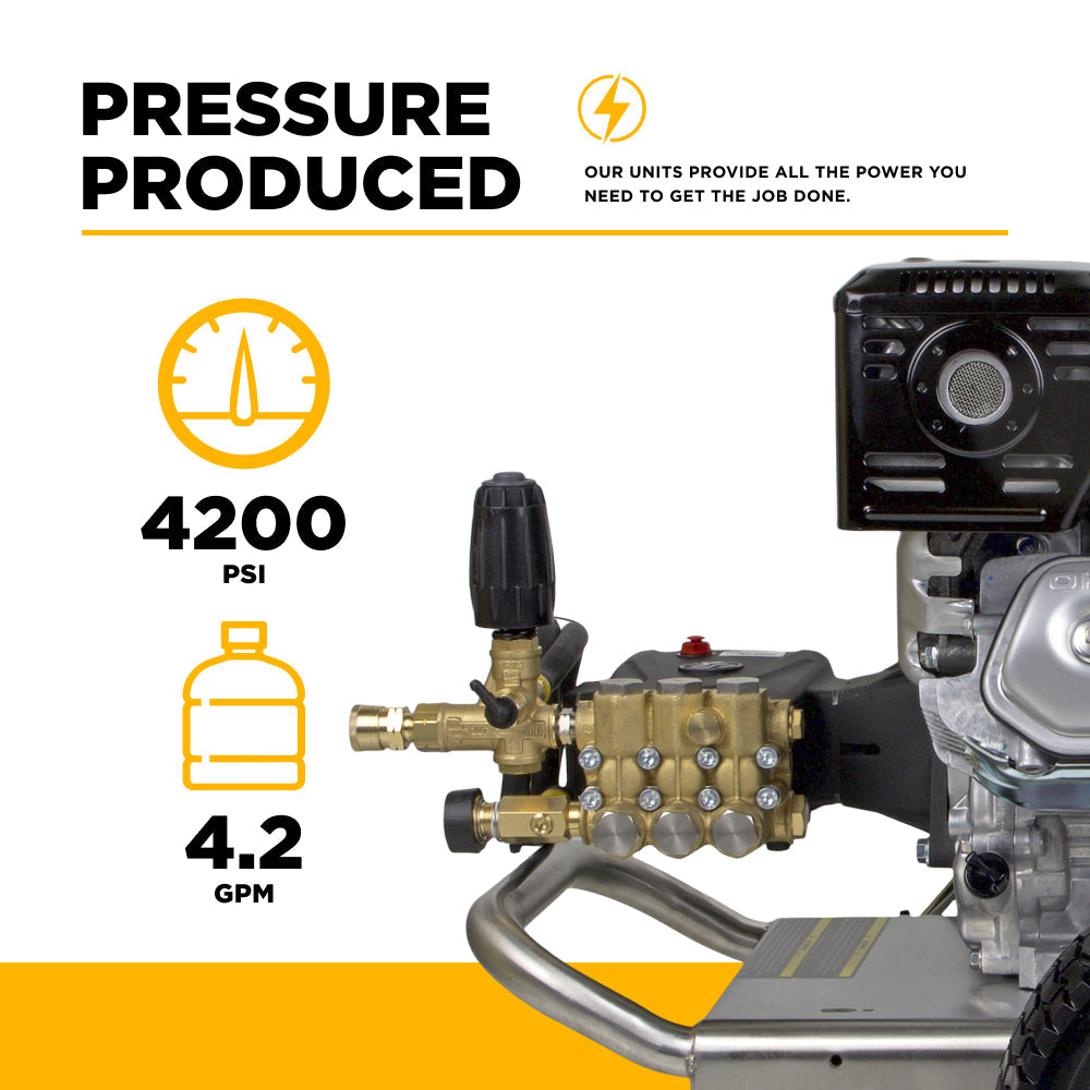 4,200 PSI 4.2 GPM Cold Water Gas Pressure Washer with Honda GX390 Engine and CP Triplex Pump on Stainless Steel Frame - B4213HSAS
