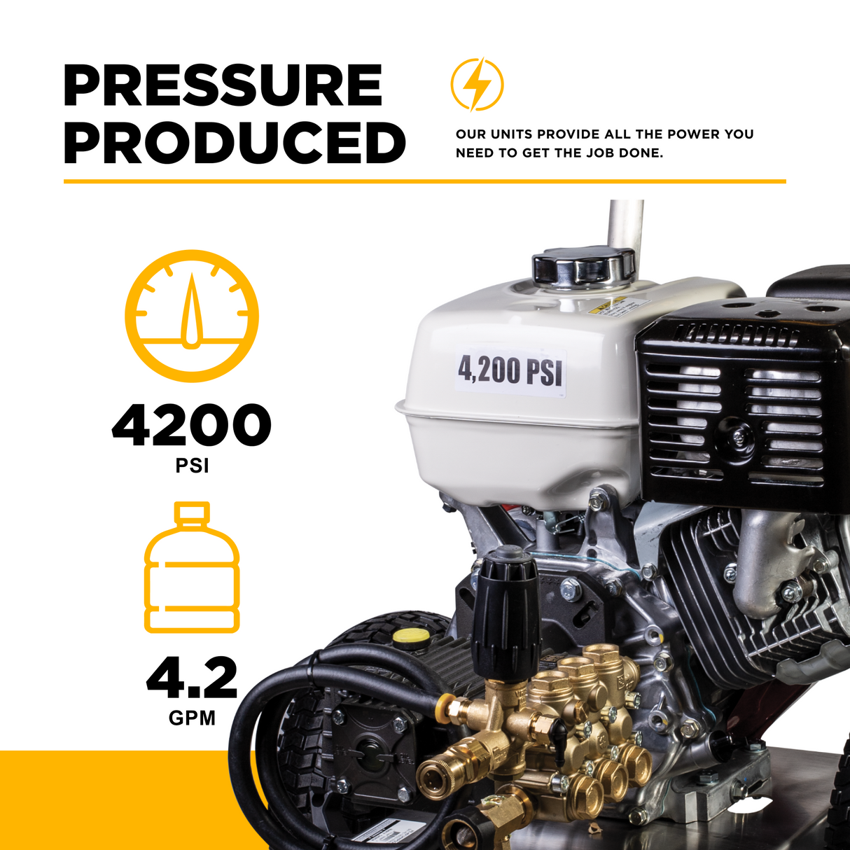 4,200 PSI 4.2GPM Cold Water Gas Pressure Washer Honda GX390 Engine and General Triplex Pump on Stainless Steel Frame - B4213HSGS