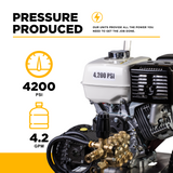 4,200 PSI 4.2GPM Cold Water Gas Pressure Washer Honda GX390 Engine and General Triplex Pump on Stainless Steel Frame - B4213HSGS