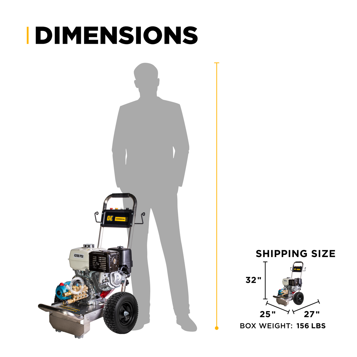 4,200 PSI 4.2 GPM Cold Water Gas Pressure Washer Honda GX390 Engine and CAT Triplex Pump on Stainless Steel Frame - B4213HSJ