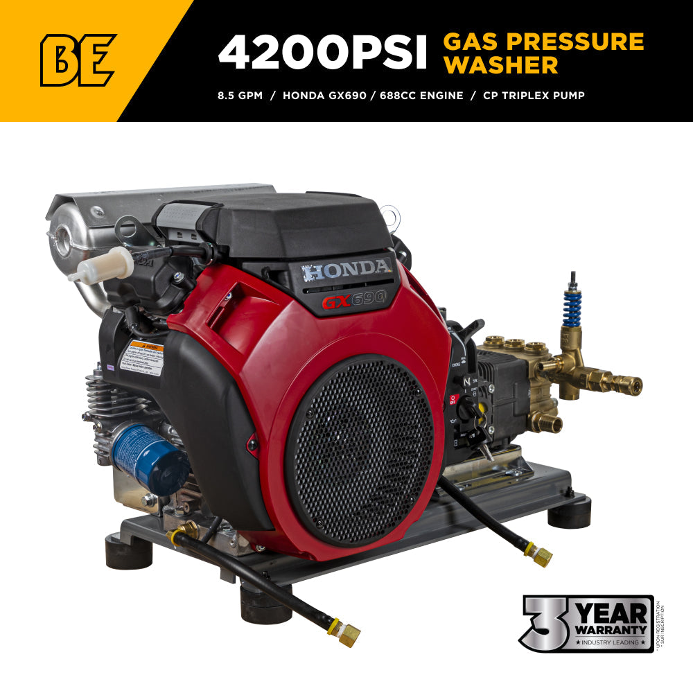 4,200 PSI 8.5 GPM Truck Mount Cold Water Gas Pressure Washer with Honda GX690 Electric Start Engine and CP Belt Drive Triplex Pump - B4224HETBAS