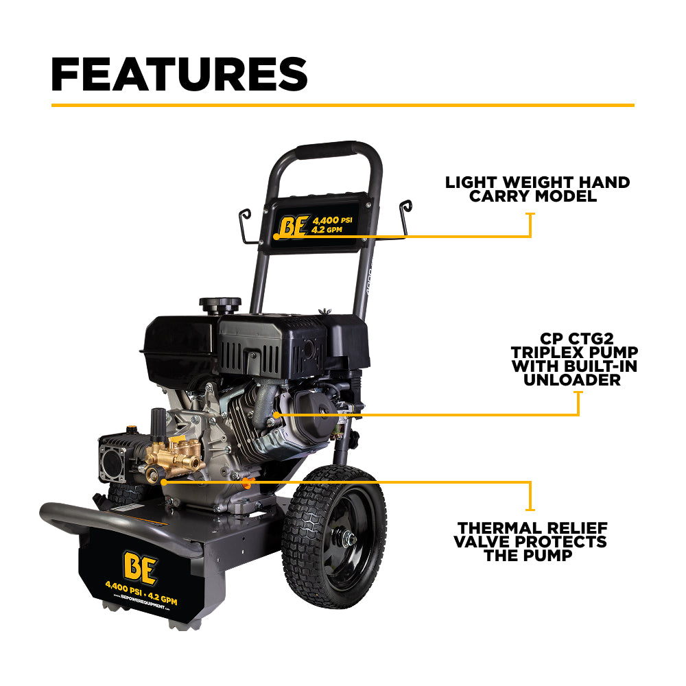 4,400 PSI 4.2 GPM Cold Water Gas Pressure Washer Powerease 420cc Engine and CP Triplex Pump - B4415PA