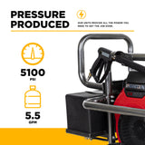 5,100 PSI 5.5 GPM Cold Water Gas Pressure Washer with Honda GX690 Electric Start Engine and CP Belt Drive Triplex Pump on Roll Cage Frame - B5024HEBAS