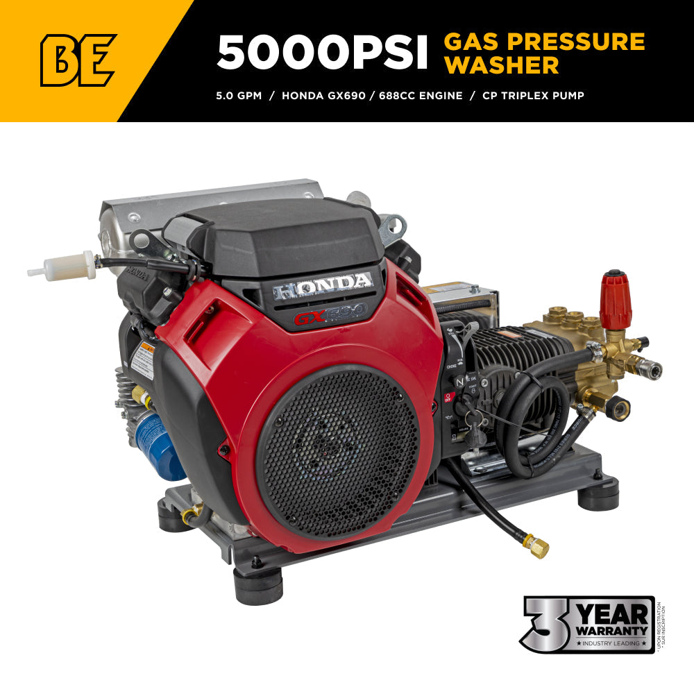 5,100 PSI 5.5 GPM Truck Mount Cold Water Gas Pressure Washer with Honda GX690 Electric Start Engine and CP Belt Drive Triplex Pump - B5024HETBAS