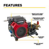 5,100 PSI 5.5 GPM Truck Mount Cold Water Gas Pressure Washer with Honda GX690 Electric Start Engine and CP Belt Drive Triplex Pump - B5024HETBAS