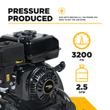 3,200PSI 2.5GPM Cold Water Gas Pressure Washer Powerease 212cc Engine and CP Axial Pump - BE327PX