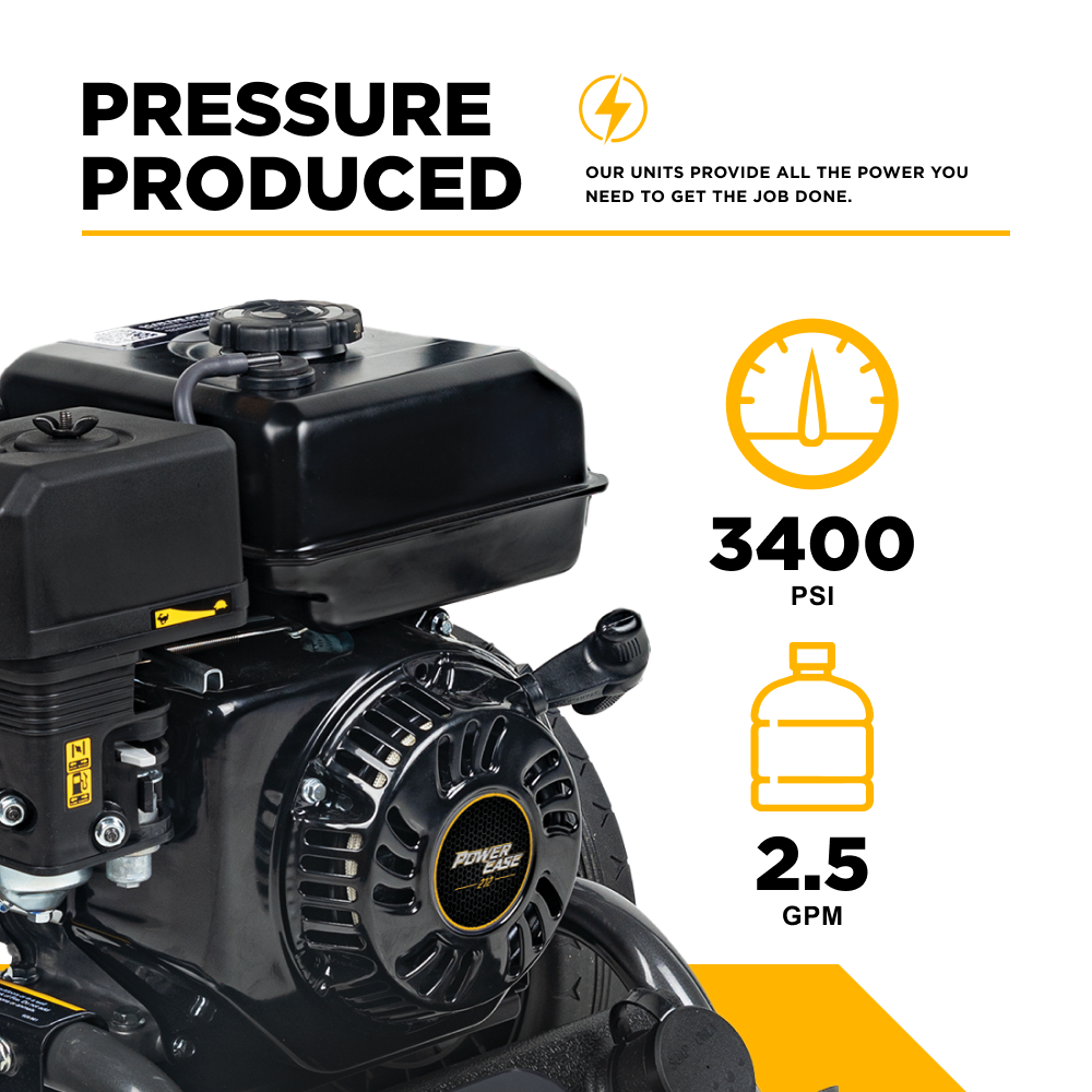 3,400PSI 2.5GPM Cold Water Gas Pressure Washer Powerease 223cc Engine and CP Axial Pump - BE3475PX