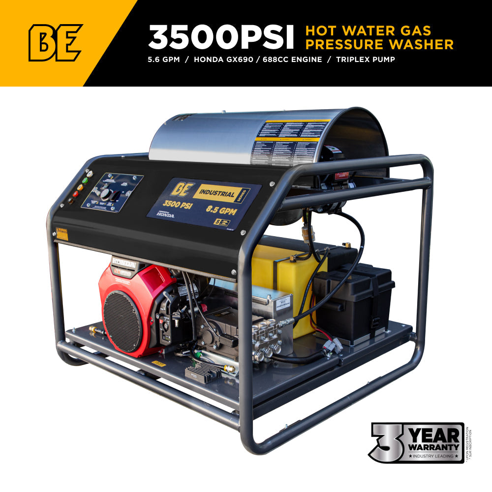 3,500 PSI 5.6GPM Hot Water Pressure Washer Honda GX690 Engine and General Triplex Pump - HW3524HG12V
