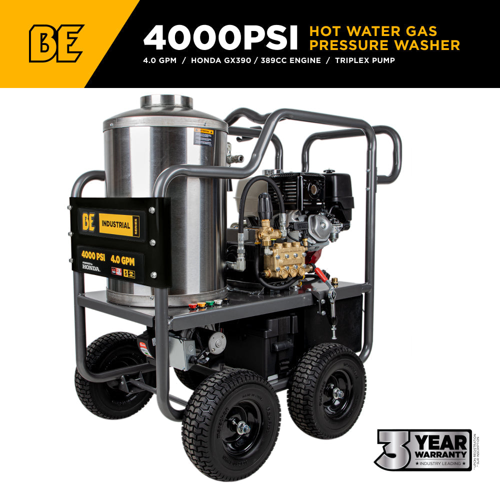 4,000 PSI - 4.0 GPM Hot Water Pressure Washer with Honda GX390 Engine and Belt Driven General Triplex Pump - HW4013HBG